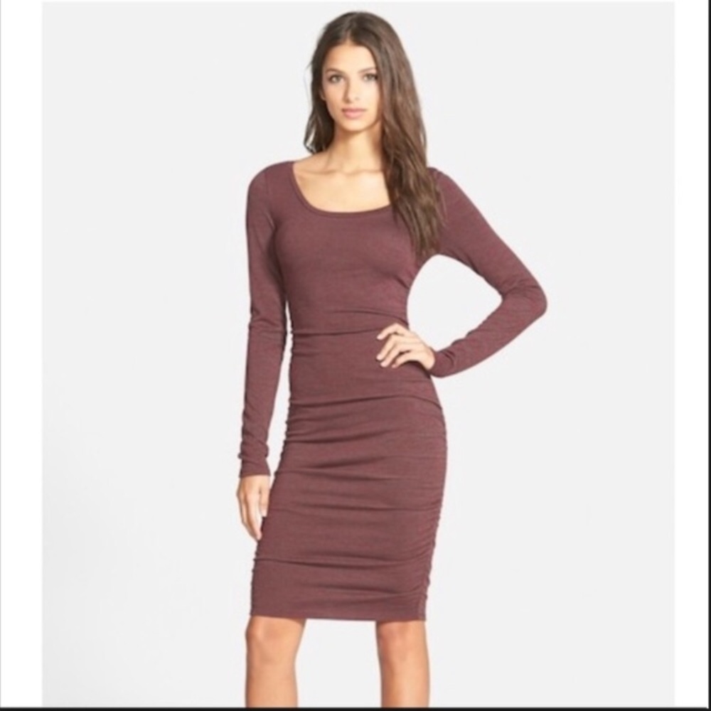 Maroon Leith Ruched Long Sleeve Dress